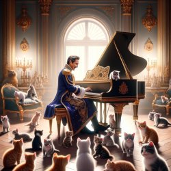 A king playing a piano surrounded by kittens Meme Template