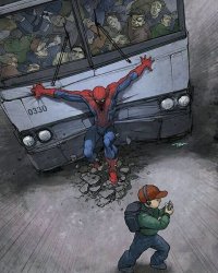 Spiderman holding bus Meme Template