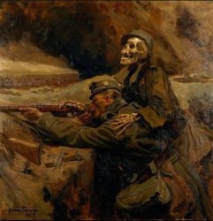 Skeleton whispering to soldier Meme Template