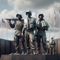 A solemn military memorial, perhaps with flags or statues repres Meme Template