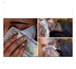 Woman using money as a tissue Meme Template