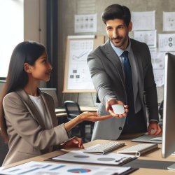 Handing over a computer mouse to a work colleague both men funny Meme Template