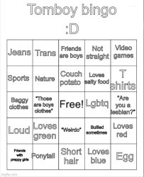 Tomboy bingo Meme Template