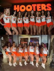 Chicas flacas gordas slim fat girls meseras Hooters Meme Template