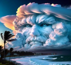 huge face in clouds blows winds toward Florida coast Meme Template