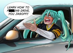 Miku gets mad at another driver Meme Template