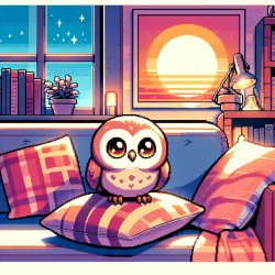 Cute little owl sitting on my couch and watching the sunset Meme Template