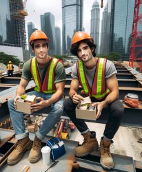 young adult males taking a lunch break at a construction site Meme Template