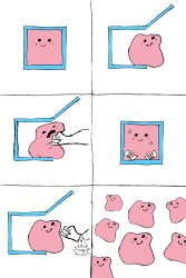 Pink blob get out of the box Meme Template