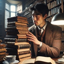 un historiador con una pila de libros de historia tradicional Meme Template