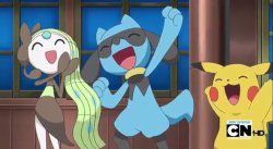 Meloetta, Riolu and Pikachu happy yay Meme Template