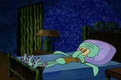 Squidward laying in bed Meme Template