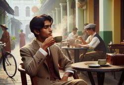 1920s young man drinking coffee Al fresco at a cafe Meme Template