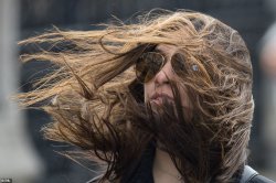 Longhaireded man with wind blowing hair forward Meme Template