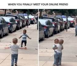 Online friends meet in real life Meme Template