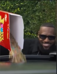 Lebron pours cereal into Bronny's Car Meme Template