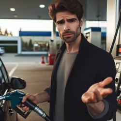 man at gas pump explains Meme Template