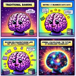 The first panel has a small brain labeled "Traditional Banking," Meme Template