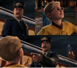 polar express kid complaining to conductor Meme Template