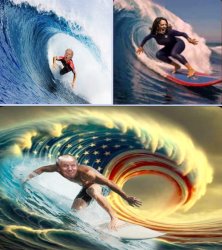 Trump surfs an American wave Meme Template