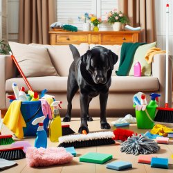 A black Labrador cleaning the house wig house cleaning equipment Meme Template