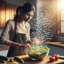 Indian woman in kitchen making a salad out of words Meme Template