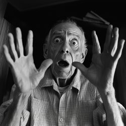 Shocked old man with hands up Meme Template