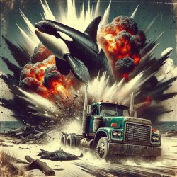 Truck running through an exploding dead orca Meme Template