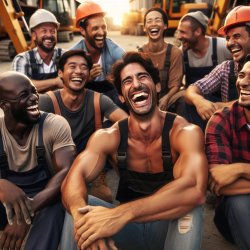 Group Chubby Construction man laughing Meme Template