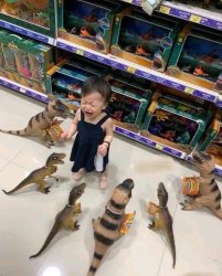 Girl Terrified Of Dinosaur Toys Meme Template