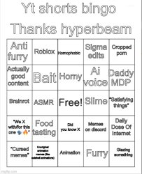 Yt shorts bingo Meme Template