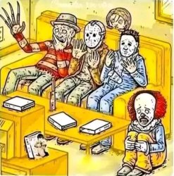 Freddy Kruger, Michael Myers, jason y eso it aterrados viendo TV Meme Template