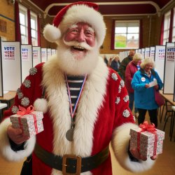 Santa Claus delivers gift to voters at polling place Meme Template