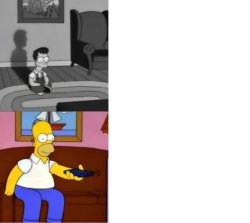 Young and Old Homer Simpson watch TV Meme Template