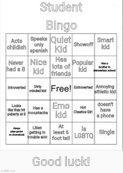 Student Bingo Meme Template