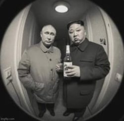 Kim jong and his bro at the door Meme Template