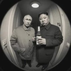 Kim Jong Un at your door (feat. Vladimir Putin) Meme Template