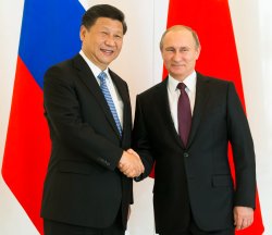 Xi Jinping Vladimir Putin laughing at the United States Meme Template