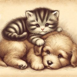 cute kitten sitting on a puppy Meme Template