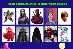 top 10 characters with the worst insane fandoms Meme Template