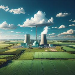 nuclear power plant with green fields and blue skies around it Meme Template