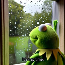 Kermit looking at the rain saying it’s nap time Meme Template