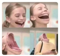 Laughing big mouth girl four frames Meme Template