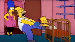 Homer trying to get Bart away from crib Meme Template