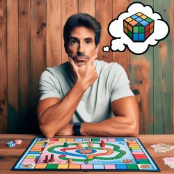 comic dude in front of a board game with a thinking bubble over Meme Template