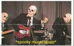 Spooky music stops skeleton Meme Template