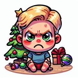 small boy sitting next to the Christmas tree his face red with r Meme Template