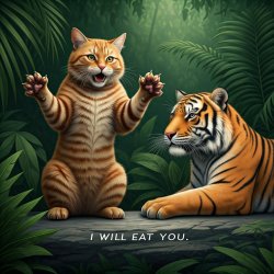 Cat says tiger I will eat you Meme Template