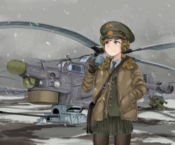 Russki girl drinking tea next to a Mi-28 Meme Template