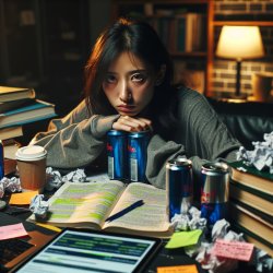 A student surrounded by energy drinks and coffee, pulling an all Meme Template